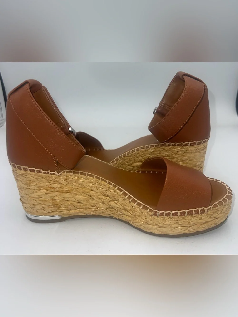 Franco Sarto Women’s Clemens Espadrille Wedge Sandal Cognac Brown Leather Size 8
